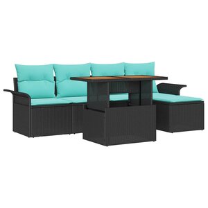 vidaXL Ensemble de canapé de jardin 6 Pièces Noir Poly rotin