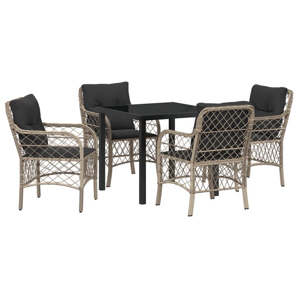 vidaXL Ensemble de jardin de 5 pièces avec coussins en rotin poly gris clair