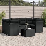 vidaXL Salon de jardin 7 Pièces avec coussins noir résine tressée