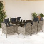 vidaXL Ensemble à manger de jardin et coussins 9 Pièces gris clair rotin