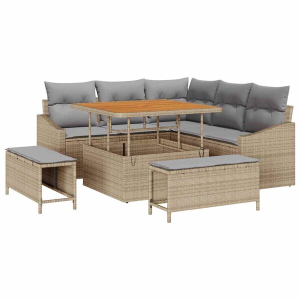 vidaXL Ensemble de canapé de jardin 8 Pièces Beige Poly rotin