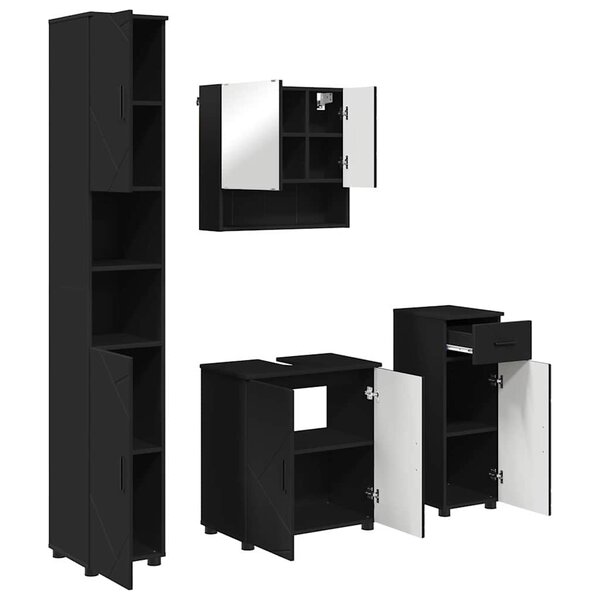 vidaXL Ensemble de mobilier de salle de bain avec tiroir 4 Pièces Noir