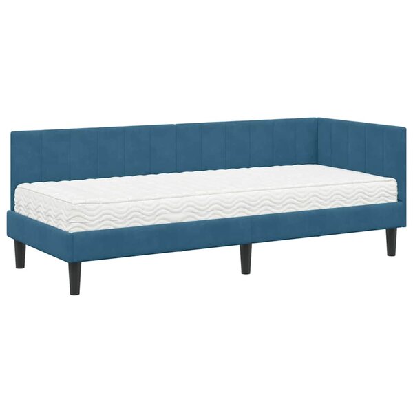 vidaXL Cadre de lit d'angle avec matelas Bleu 80 x 200 cm Velours