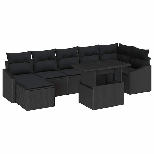 vidaXL Ensemble de canapé de jardin avec coussin 8 Pièces Noir polyrotin