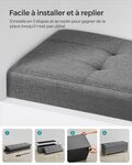 Pouf coffre de rangement tabouret avec repose-pieds pliable banc avec rangement 38 x 38 x 40 cm pour salon chambre gris 12_0007287