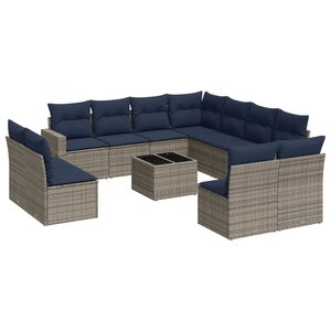 vidaXL Salon de jardin avec coussins 12 Pièces gris résine tressée