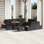 vidaXL Ensemble de canapé de jardin avec coussin 13 Pièces Noir