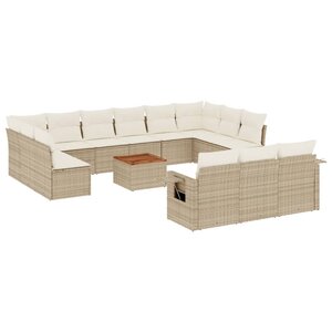 vidaXL Salon de jardin avec coussins 14 Pièces beige résine tressée