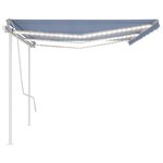 vidaXL Auvent automatique capteur de vent et LED 6x3 5 m Bleu et blanc