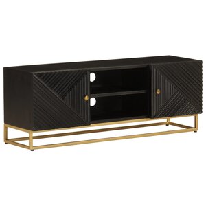 vidaXL Meuble TV noir 110x30x40 cm bois massif de manguier et fer
