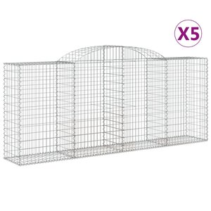 vidaXL Paniers à gabions arqués 5 Pièces 300x50x120/140 cm fer galvanisé