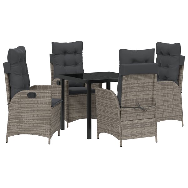 vidaXL Ensemble de 5 Chaises de Jardin avec Coussins Gris Poly Rattan