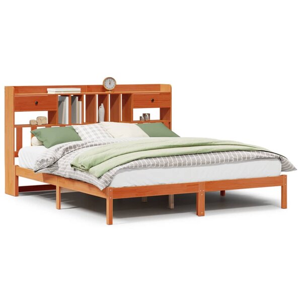 vidaXL Lit bibliothèque sans matelas cire marron 200x200 cm pin massif
