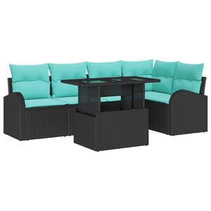 vidaXL Ensemble de canapé de jardin avec coussin 6 Pièces Noir Poly rotin