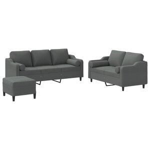 vidaXL Ensemble de canapés 3 Pièces coussins gris foncé tissu