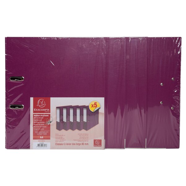 Lot De 5 Classeurs À Levier Intérieur Et Extérieur En Polypropylène - Dos De 80mm - Mécanique Prem'touch - A4 - Fuchsia - X 2 - Exacompta