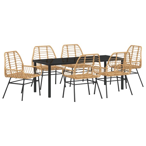 vidaXL Ensemble de salle à manger de jardin 7 pièces Marron Poly Rattan