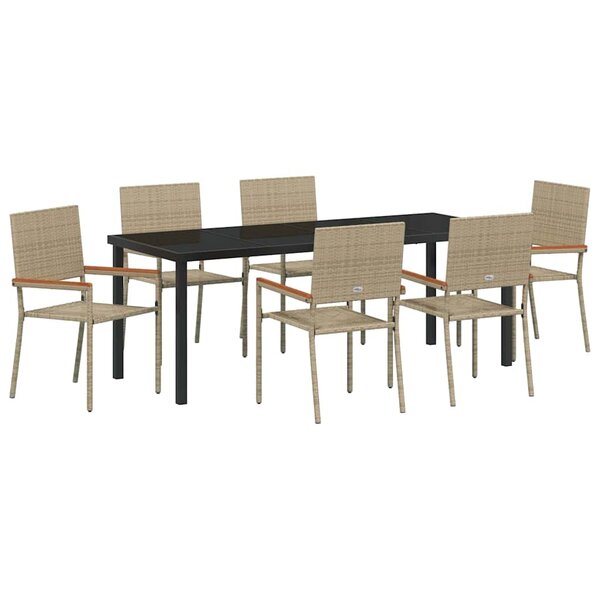 vidaXL Ensemble de salle à manger pour jardin 7 Pièces Beige polyrotin