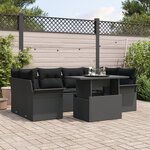 vidaXL Set de canapé de jardin 7 pièces avec coussins noir poly rattan