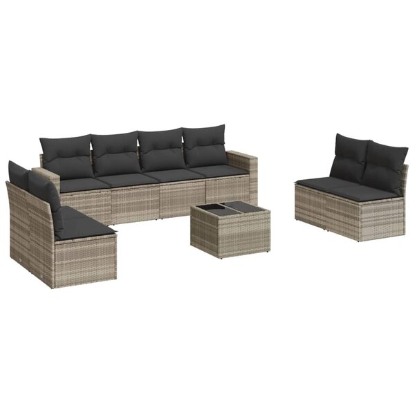 vidaXL Salon de jardin 9 Pièces avec coussins gris clair résine tressée
