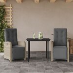 vidaXL Ensemble de bistro 3 Pièces et coussins gris clair résine tressée