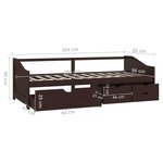 vidaXL Lit de repos 3 places à tiroirs Marron foncé Pin 90x200 cm