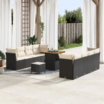 Ensemble de jardin vidaXL de 11 pièces avec coussins noirs en poly rattan acacia