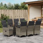 vidaXL Ensemble de salle à manger de jardin 9 pièces avec coussins Gris Poly Rattan