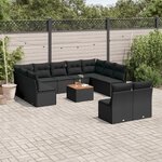 vidaXL Salon de jardin 12 Pièces avec coussins noir résine tressée