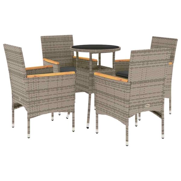 vidaXL Ensemble à manger de jardin et coussins 5 Pièces gris rotin verre