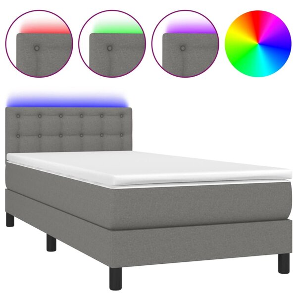 vidaXL Sommier à lattes de lit avec matelas et LED Gris foncé 80x200cm