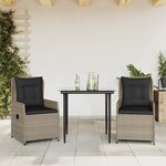 vidaXL Ensemble à manger de jardin 3Pièces coussins gris clair poly rotin