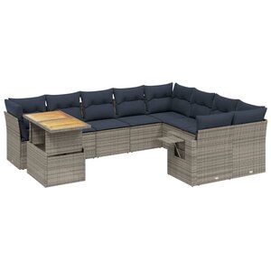 vidaXL Salon de jardin 10 Pièces avec coussins gris résine tressée