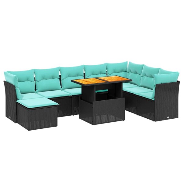 vidaXL Salon de jardin 9 Pièces avec coussins noir résine tressée