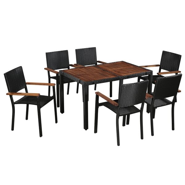 vidaXL Mobilier d'extérieur 7 Pièces Résine tressée et bois d'acacia Noir