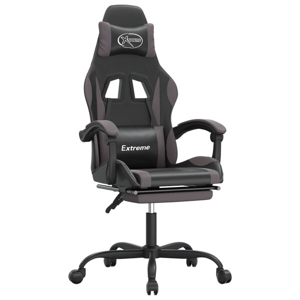 vidaXL Chaise de jeu pivotante et repose-pied Noir et gris Similicuir