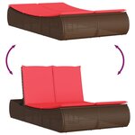 vidaXL Chaise longue double avec coussins marron résine tressée