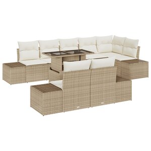 vidaXL Ensemble de canapé de jardin 9 pièces avec coussins en poly rotin beige