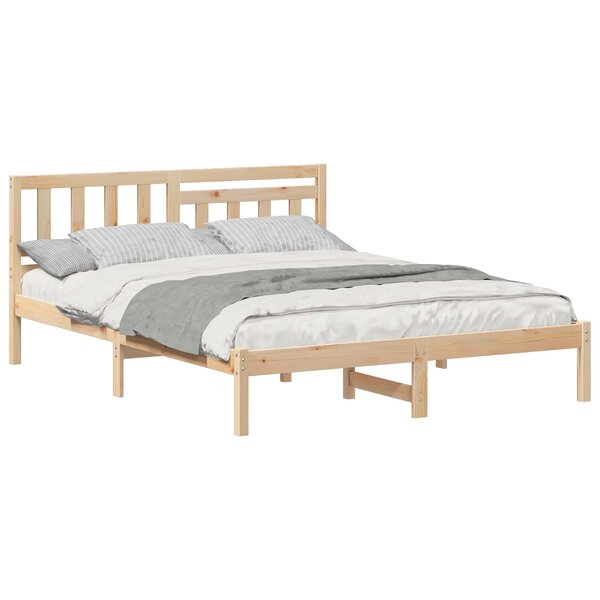vidaXL Cadre de lit avec tête de lit Marron 150 x 200 cm Pin massif