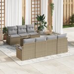 vidaXL Ensemble de canapé de jardin 8 pièces avec coussins beige en poly rattan