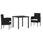vidaXL Ensemble de salle à manger de jardin 3 pièces avec coussins - Poly rotin noir