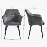Chaise de salle à manger fauteuil de cuisine en velour siège rembourré pieds en métal dossier haut assise large pour cuisine salon chambre gris 12_0004903