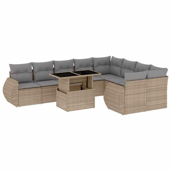 vidaXL Salon de jardin avec coussins 10 Pièces beige résine tressée