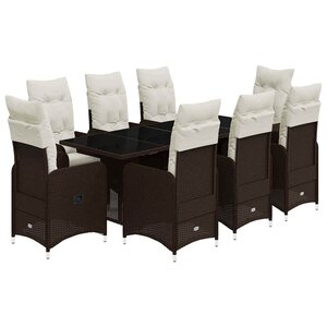 vidaXL Ensemble de bistro de jardin 9 Pièces coussins marron poly rotin