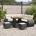 Ensemble de canapé de jardin 8 pièces avec coussins noir en rotin synthétique