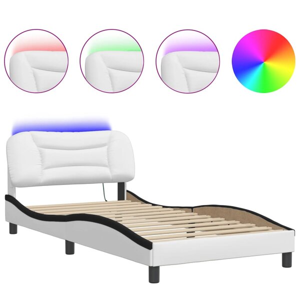 vidaXL Cadre de lit avec LED sans matelas blanc et noir 100x200 cm