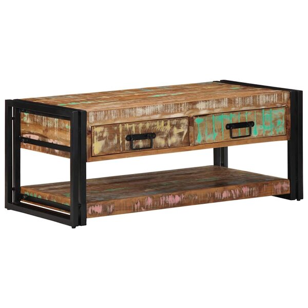 vidaXL Table basse multicolore 90x50x38 cm bois de récupération massif