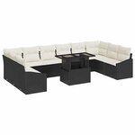 vidaXL Ensemble de canapé de jardin avec coussin 11 Pièces Noir  Crème
