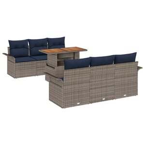 vidaXL Ensemble de canapé de jardin 7 Pièces Gris et bleu marine