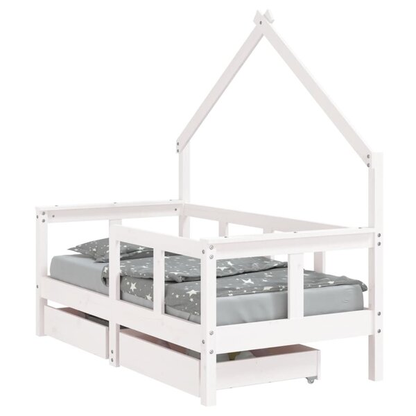 vidaXL Cadre de lit enfant tiroirs blanc 70x140 cm bois de pin massif